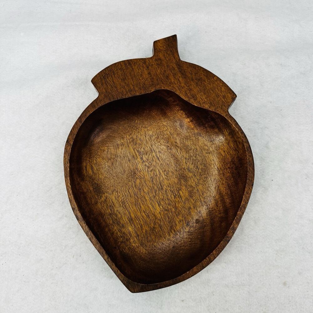 Vintage MCM Monkey Pod Leaf Acorn Wooden Shaped Bowl Serving Dish Tray 11”